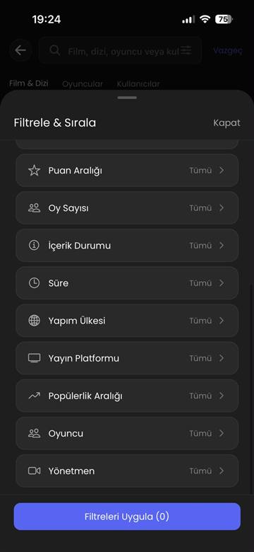 Seenfy uygulaması: Filtrele ve sırala