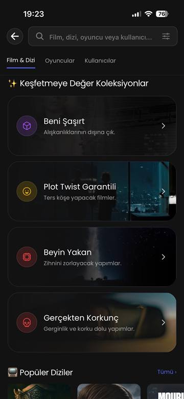 Seenfy uygulaması: Koleksiyonlar